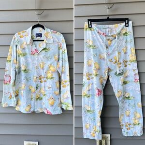 Vintage Nick & Nora Pajama Set M Chicks Money Print Flannel Cute Cozy